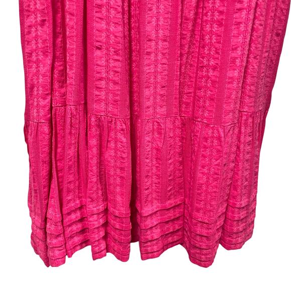 J. Jill Button Front Ruffle Neck Tiered Dress Pink Floral Print Womens 3X - Picture 2 of 7